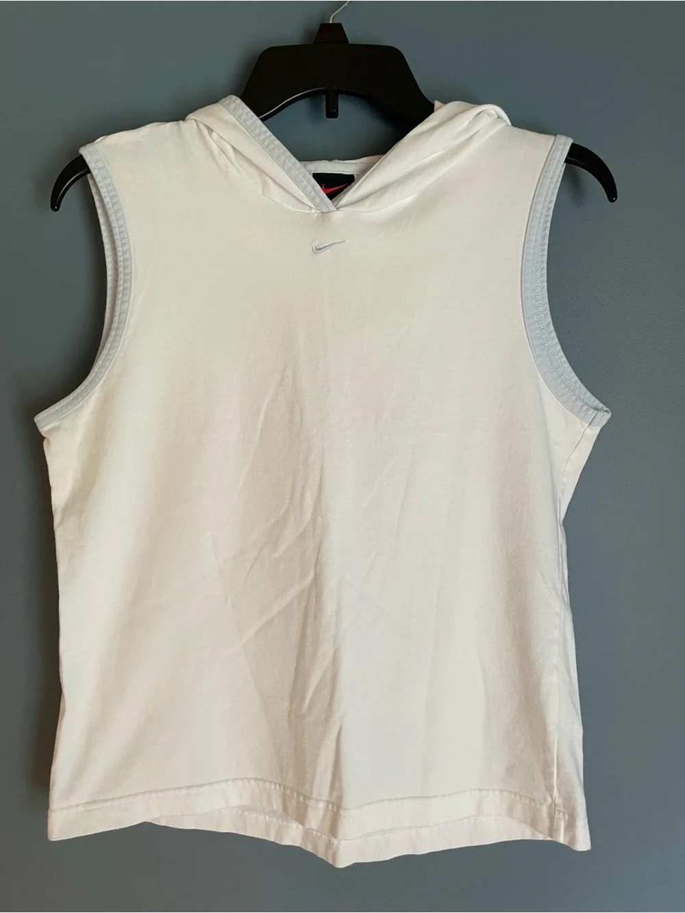 Vintage Y2K Nike Mini Center Swoosh T-Shirt White Light Blue Trim Women 8-10